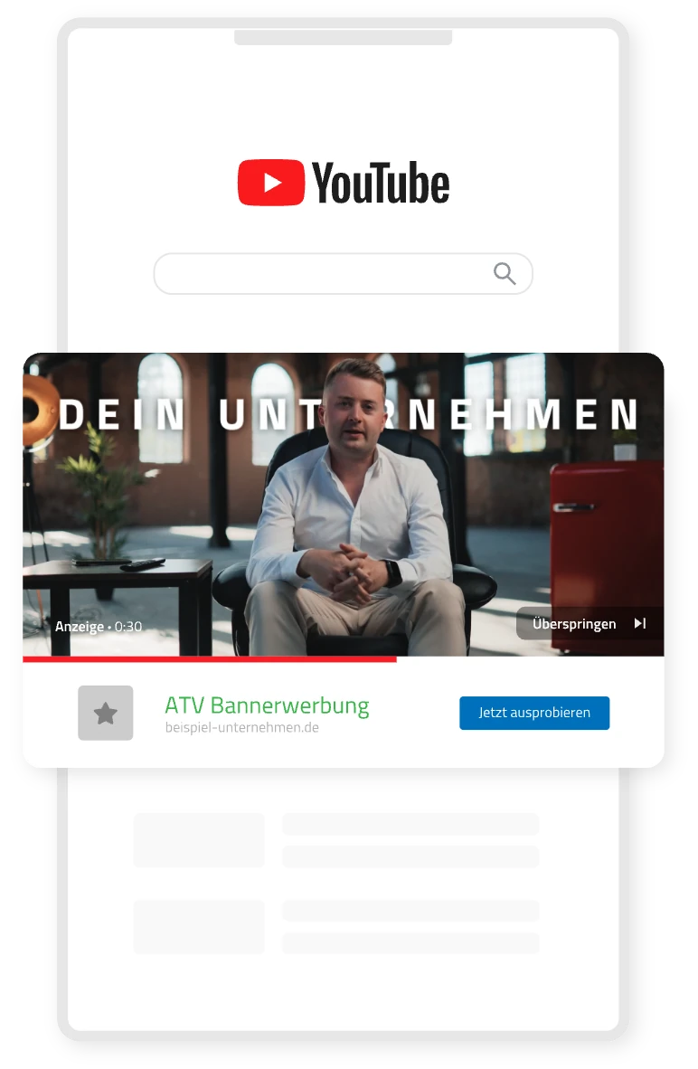 YouTube-Videoanzeige vor einem Video